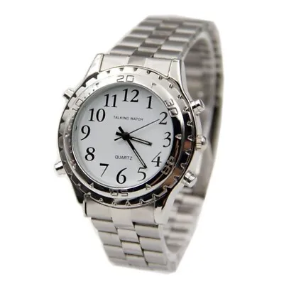 Gents White Face Talking Watch For The Blind Silver Stainless Steel Bracelet BOX • £25.99