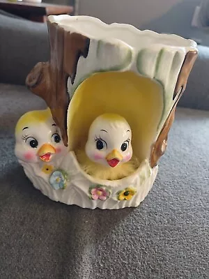 Vintage 1950's Ruben Norcrest Yellow Baby Birds Planter #342 5  X 5  X 31/2   • $56