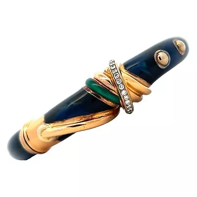 La Nouvelle Bague Diamond Enamel 18 Karat Yellow Gold Hinged Bangle Bracelet • $5500