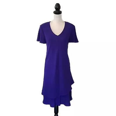 R & M Richards | Purple Violet Tiered Layers Flutter Sleeve Midi Dress Size 8 • $31.32