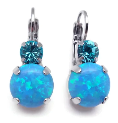 Mariana Blue Opal With Light Turquoise Crystal Silver Leverback Earrings 263M52 • $37.10