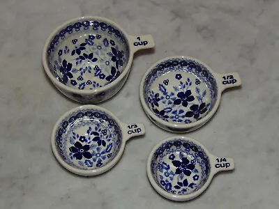 Polish Pottery Measuring Cup Set 1/4 - 1 Cup! UNIKAT Signature Rembrandt In Blue • $146.99