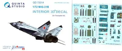 Quinta Studios 1/72 MiG-31B DECAL COLORED INTERIOR SET Trumpeter • $15.50