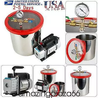 5 Gallon Stainless Steel Vacuum Degassing Chamber Silicone Kit W/3 CFM Pump USA • $169