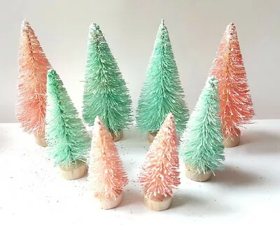 LOT 8 Mini PINK & AQUA BLUE Miniature Sisal Bottle Brush Christmas Trees • $22.95