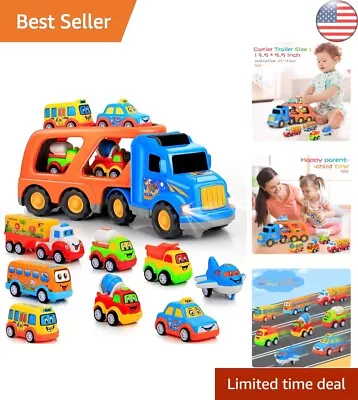 Carrier Truck With 8 Small Pull Back Cars - Sound And Light - Best Gift - Ages • $48.99