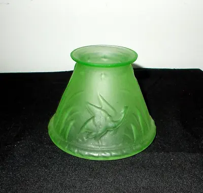 Antique Miniature Satin Vaseline Oil Lamp Shade With Embossed Fowl & Grasses • $74.99