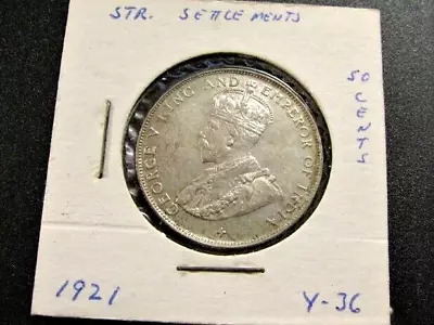 Straits Settlement 1921 50 Cents Silver Coin • $24.99