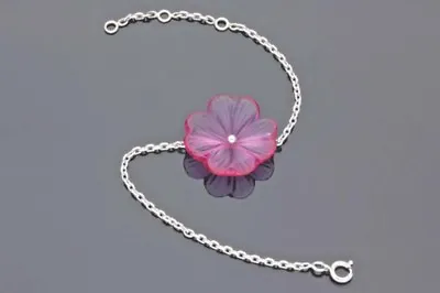 LALIQUE Fuchsia Pink Pensee Crystal Flower Sterling Silver Bracelet New In Box • £192.79