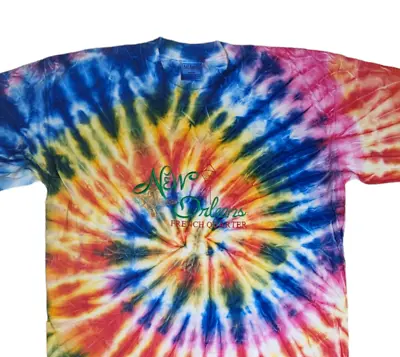 New Orleans NOLA French Quarter Tie Dye Embroidered Crew T-Shirt XL Mardi Gras • $17.99