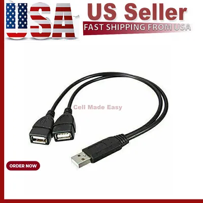 USB 2.0 A Male To 2 Dual USB Female Jack Y Splitter Hub Power Cord Adapter Cable • $2.28