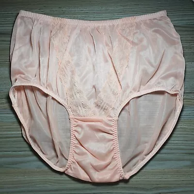 VTG Sheer Nylon Panty Orange Sissy V Lace Double Gusset Brief Size 8 Hip 40-44  • $29.27