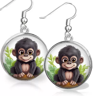 Baby Gorilla Earrings Watercolor Art Print Silver Charm Gorilla Lover Gift • $12.95