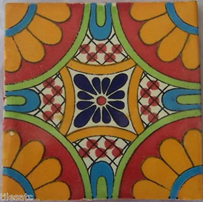 C187 - Mexican Handmade Talavera Clay Tile Folk Art 4x4   Handpainted • $1.79