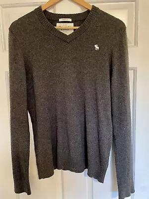 Mens Abercrombie & Fitch Cashmere Blend V Neck Grey Jumper Sweater Size S • £3.99