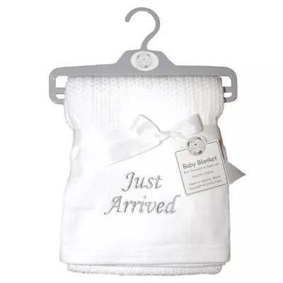 Snuggle Baby Cellular Blanket In White With Just Arrived Motif 70 Cm X 110 Cm • £13.95