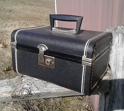 Vintage Black Silver Beauty Train Travel Case With Original Key New Old Stock • $48