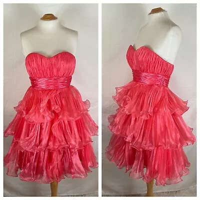 Cinderella Strapless Pink Short Mini Prom Party Dress Tiered Pleated Ruffles 4 • $99.99