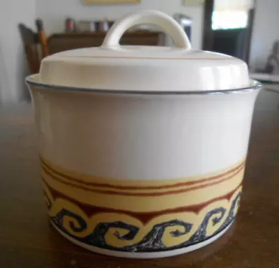 San Remo Sugar Bowl With Lid Mikasa Intaglio Stoneware CAC92 Red Green White ! • $25.99