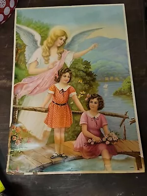 Vintage Lithograph Gardian Angel And Children • $78.56