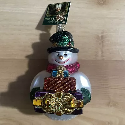 Old World Christmas Glass Snowman Ornament Roly Poly W Gifts Vintage NEW • $12.79