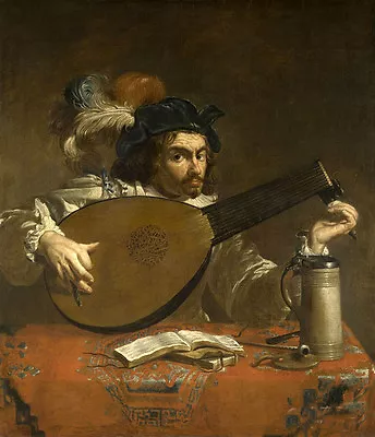 Oil Painting Theodoor Rombouts - The Lute-Player Young Man Playing Violin Canvas • $77.99