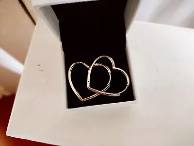 Pandora S925 ALE Rose Gold Asymmetrical Heart Loved Hoop Drop Earrings  • £14.99