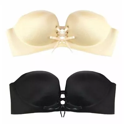 Women Girls Strapless Invisible 1/2 Cup Bra Seamless Solid Color Push Up Brassie • £7.81