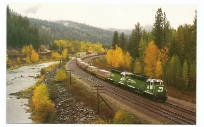 Riverview Montana MT Postcard RR Burlington Northern Railroad Train Autumn • $2.70