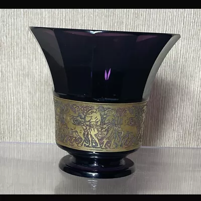 Antique Art Deco Moser Karlsbad Amethyst VASE Gold Frieze Warriors Centaurs • $185