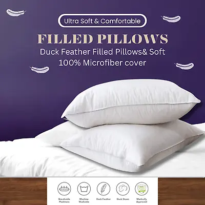 100% DUCK FEATHER & DOWN PILLOWS Extra Filled Soft Hotel Quality Pillow Pairs • $20.81