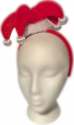 CHRISTMAS COURT JESTER MINI HAT HEADBAND Red Adult Costume Santa Elf Clown Cap • $15.89