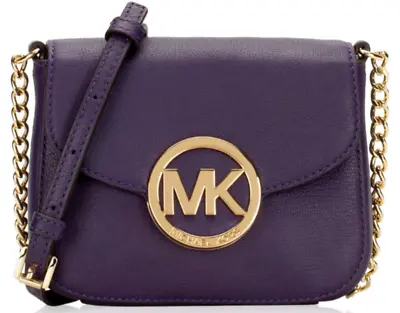 MICHAEL KORS Fulton Women MK Flap Shoulder Bag Crossbody Iris Leather 38S8CFTC5L • $159.99