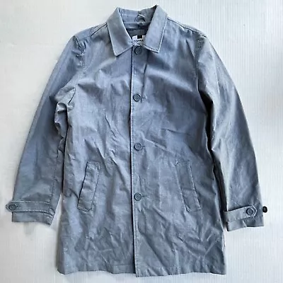 TOPMAN Chambray Raincoat Overcoat Jacket Mens Medium Blue Button Up Lined NWOT • $49.95