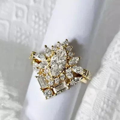 Marquise Cut 3.Ct Wedding Bridal Ring Lab Created Diamond 14K Yellow Gold Plated • $104.99