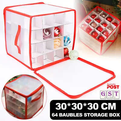 64 Baubles Storage Box Christmas Xmas Tree Decoration Organiser Bauble Decor Bag • $19.99