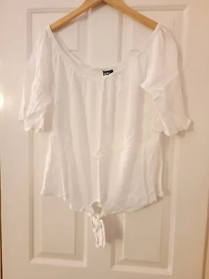 Ladies White Tie Front Bardot Off The Shoulder T-Shirt Top Size 16 Brand New • £3.99