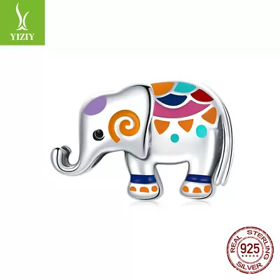 Fashion Women Authentic 925 Sterling Silver Colorful Cute Elephant Charms Beads • $10.75