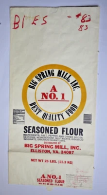 $20 • Buy X LARGE Vintage Paper Sack Bag - BIG SPRING MILL FLOUR, ELLISTON VA. 1998