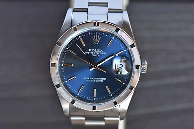 Rolex Oyster Perpetual Date 34MM Steel Automatic Blue Dial Watch 15210 Y Serial • $4280