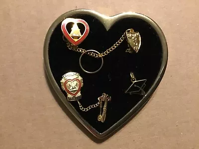 Vintage 1970’s Women Of The Moose Pins/Charms (4) On Heart Shaped Black Brooch • $14.99