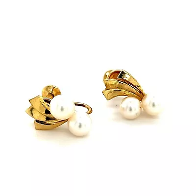 Mikimoto Estate Akoya Pearl Earrings 14k Gold 5.70 Mm 4.5 Grams M252 • $479.20