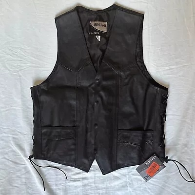 Real Leather Waistcoat 'Live To Ride' Eagle Bikers Vest Motorbike Black Vest • $11.99