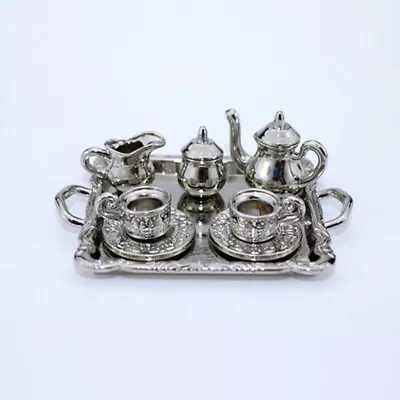 10Pcs/Set 1/12 Dollhouse Miniature Silver Metal Tea Coffee Tray Tableware Set • $8.99