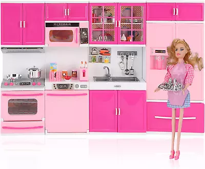 Deluxe My Modern Kitchen Mini Playset With Doll | Pink Kitchen Toys Pretend Play • $60.07