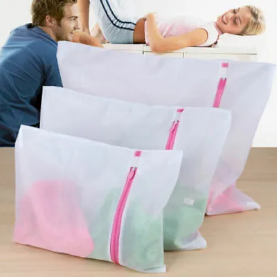 3 X Zipped Laundry Washing Mesh Net Bra Sox Underwear Washing Machine Wash Bag • £3.89