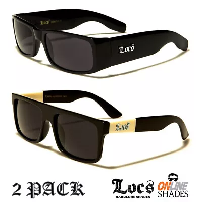 2 Pack LOCS Gangster Rectangular Biker Shades Black Lowrider Flat Top Sunglasses • $12.95