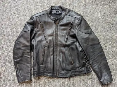 Vintage 1990s Leather XL Motorcycle Jacket 46/48 Black CAFE RACER Vented Harley • $159.95