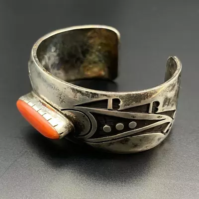 Vintage Hopi Bobby Tewa Coral Silver Bracelet Cuff Small 6-1/8  • $1516