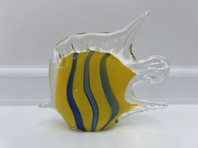 Vintage 1970s Murano Sommerso 12.5cm Clear Yellow & Blue Angel Fish • £15